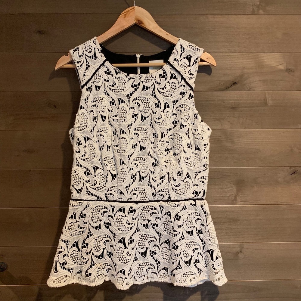 MAEVE Anthropologie Scrolling Lace Peplum Top